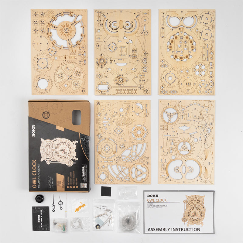 DIY Wooden Mechanical Owl Clock Model for Home Decor