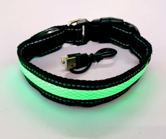 Reflective LED Dog Collar with Leather and Ribbon Design