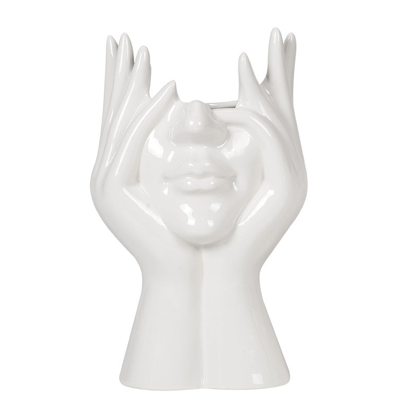 Nordic Creative White Ceramic Body Art Vase Decor